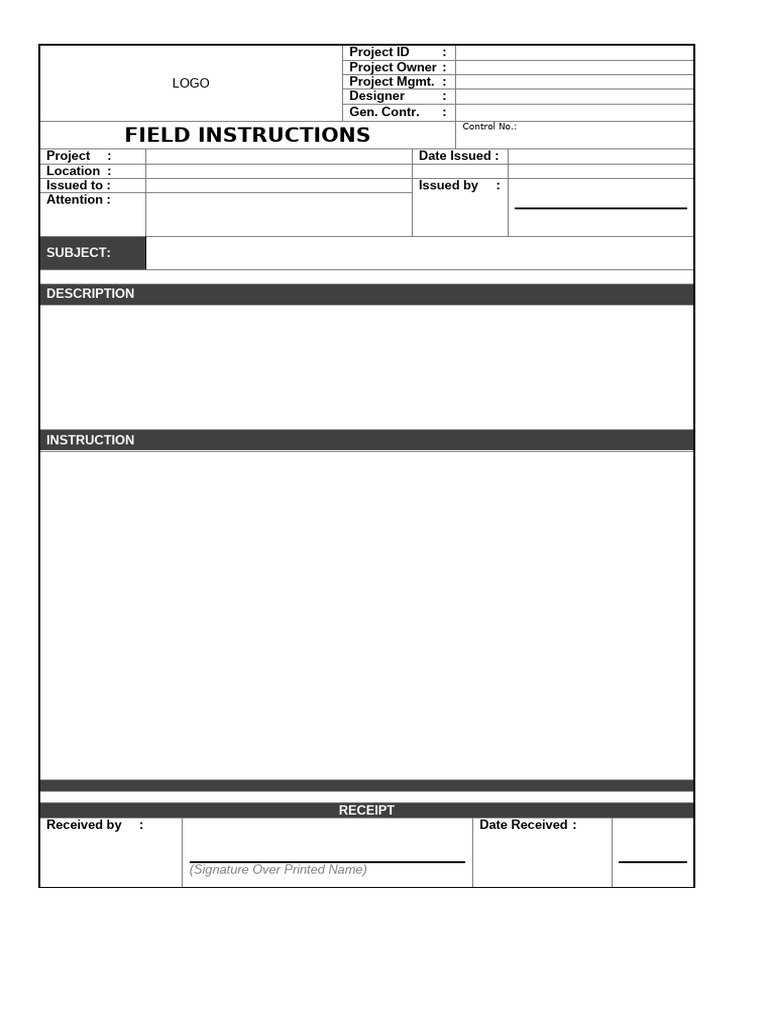 Project Instruction Receipt Template | PDF