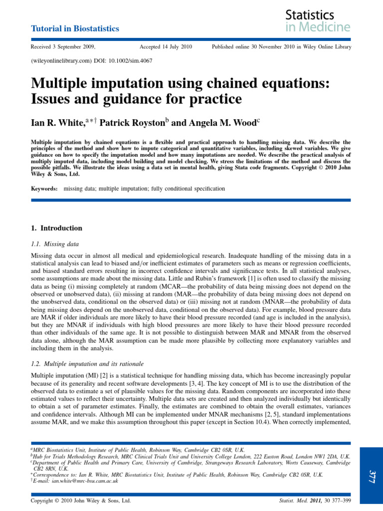 Multiple Imputation with Chained Equations | PDF | Regression Analysis ...