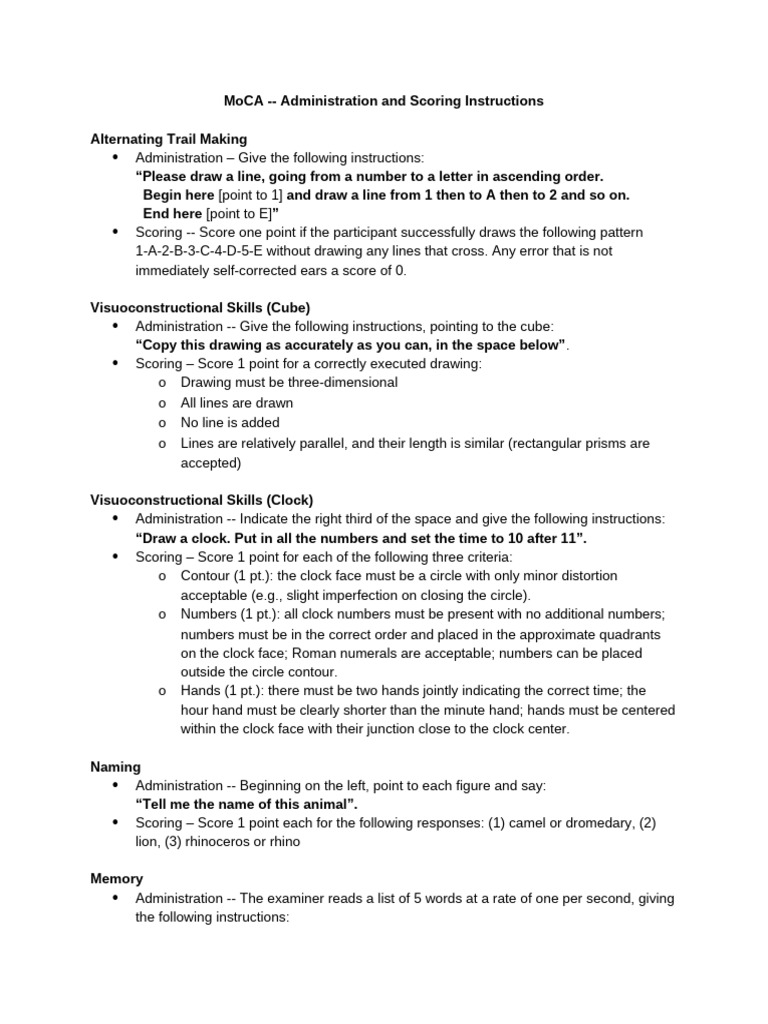 MoCA 8.3 Administration & Scoring Guide | PDF | Memory | Recall (Memory)