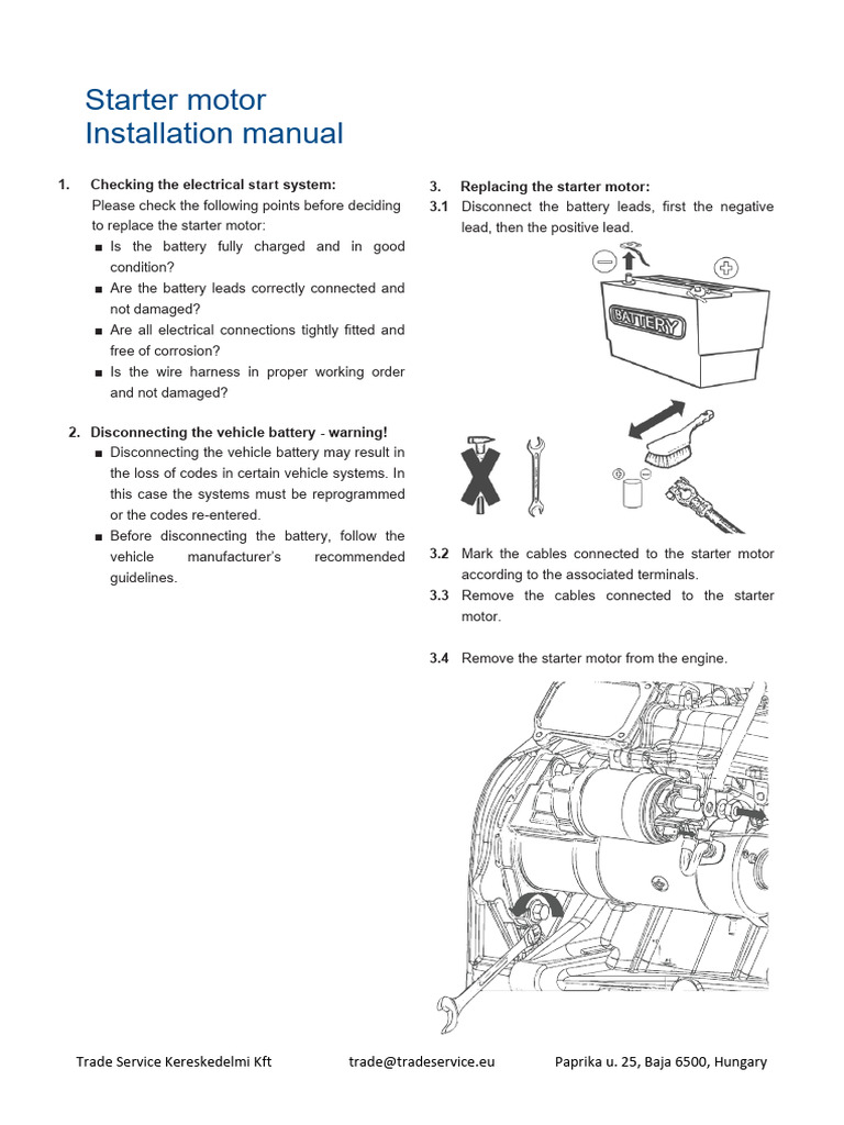 Starter Motor Installation Guide | PDF | Electric Power | Electrical ...