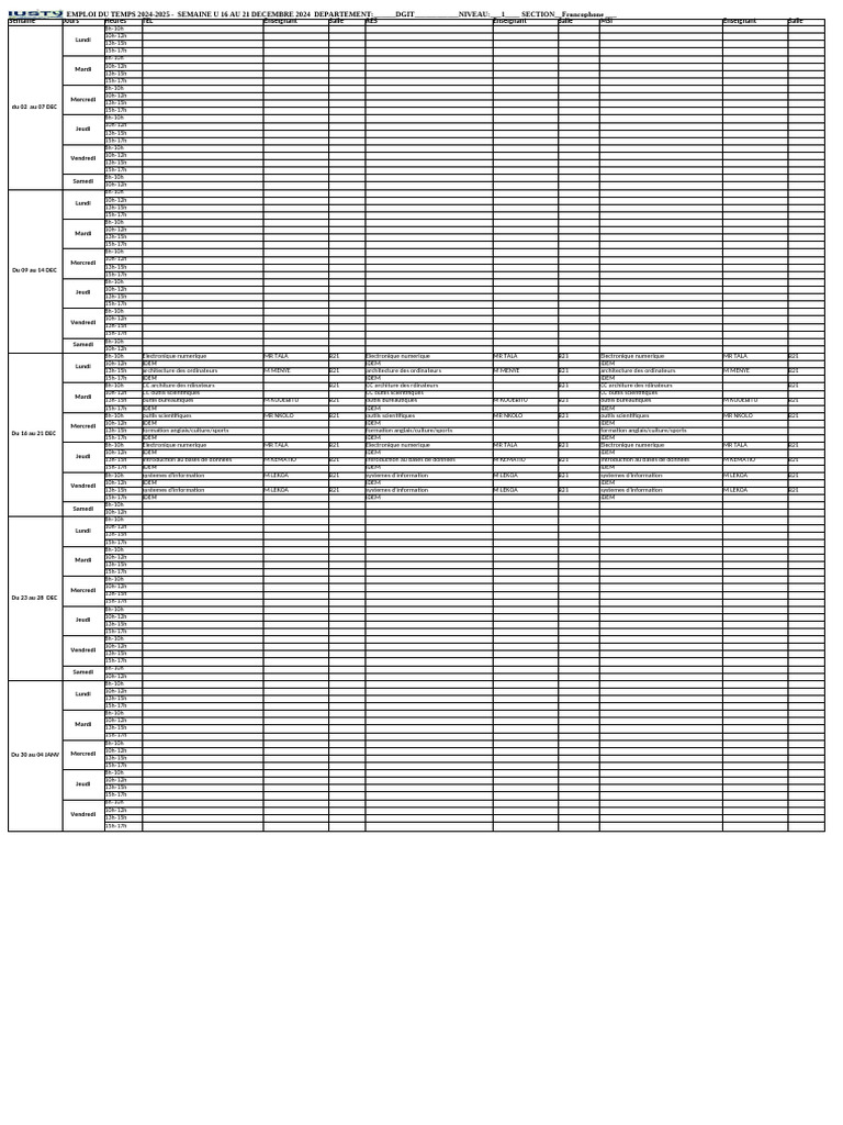 Emploi du temps DGIT 2024-2025 | PDF | Informatique | Informatique