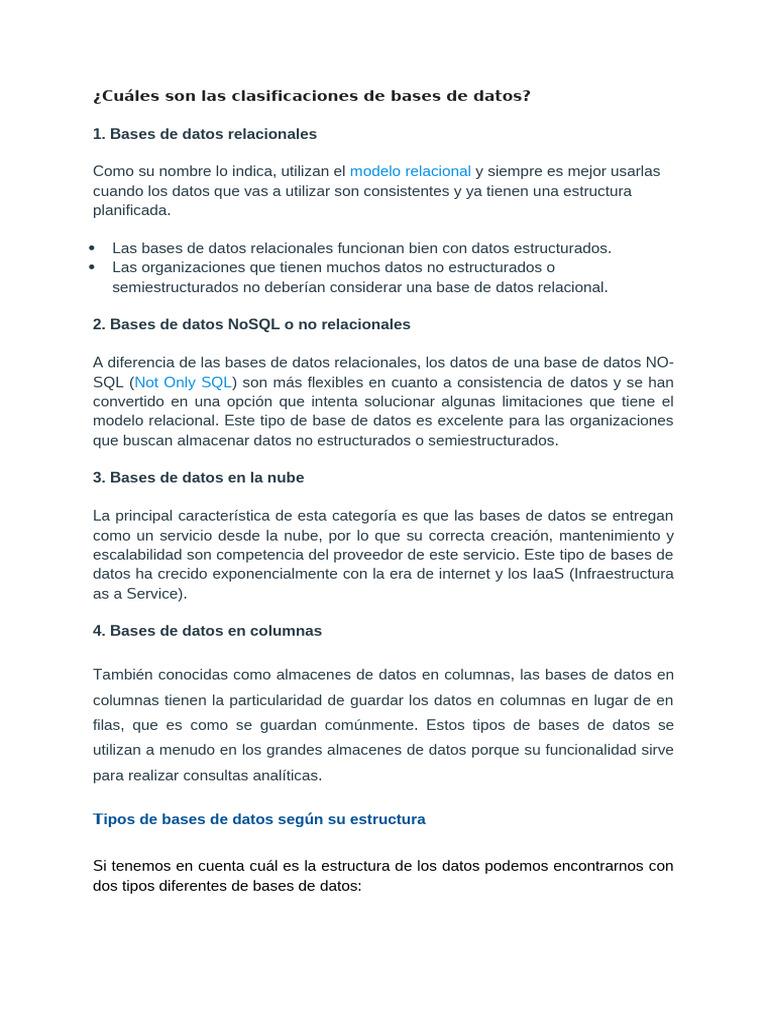 ¿Cuáles Son Las Clasificaciones de Bases de Datos | PDF | Bases de ...