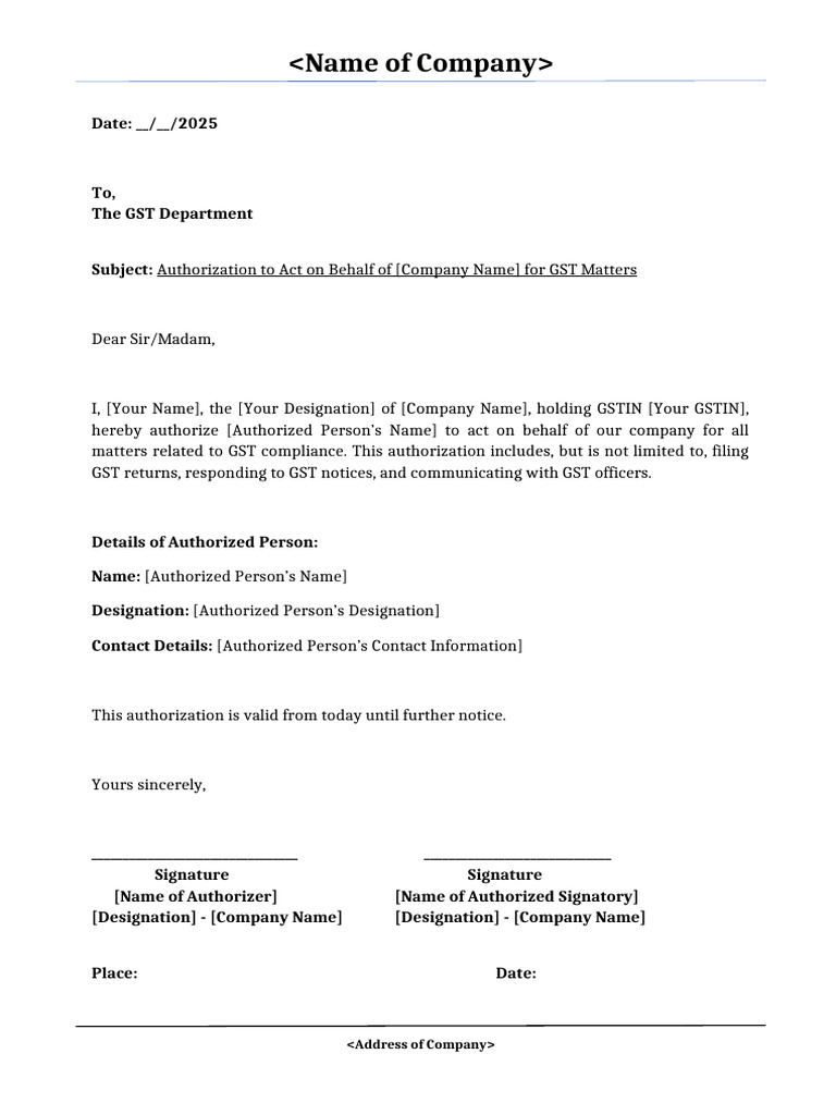GST Authorization Letter Template | PDF