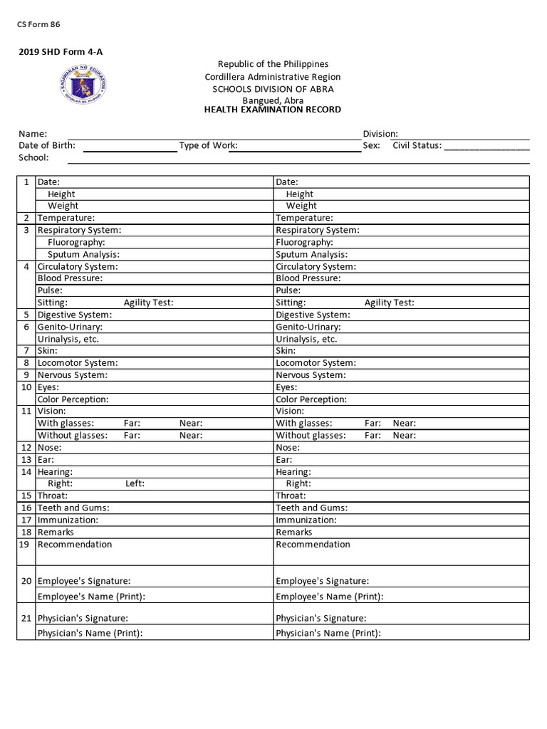 Health Examination Record Form 86 | PDF | Medical Specialties ...