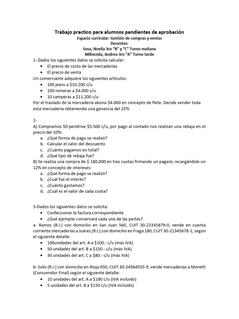 Ejercicios de Gestión de Compras y Ventas | PDF | Factura | Economias