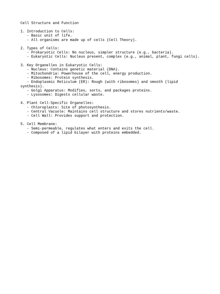 Cell Structure and Function | PDF