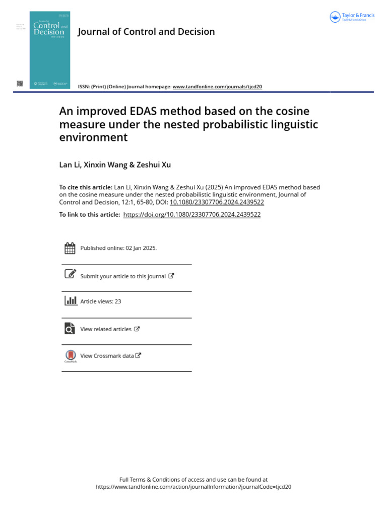 An Improved EDAS Method Based On The Cosine Measure Under The Nested ...