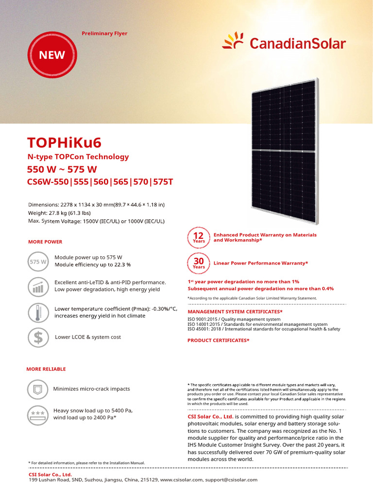 Canadian Solar 575W Module Overview | PDF | Solar Power | Energy And ...