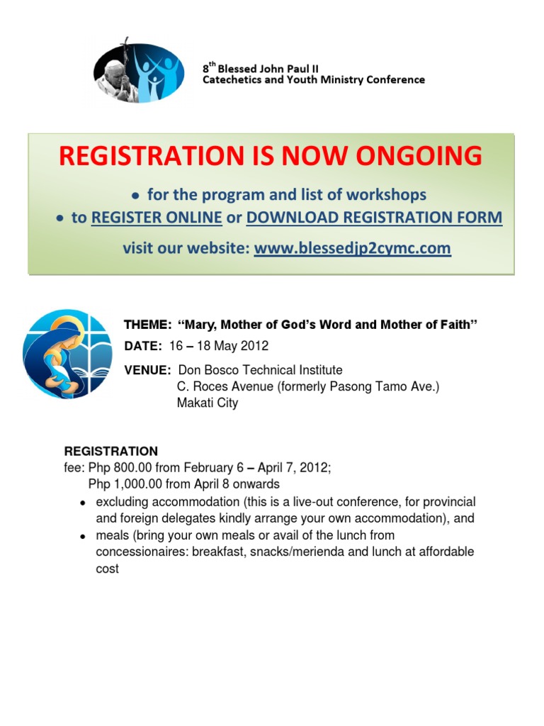 Registration Is Now Ongoing: For The Program and List of Workshops To ...