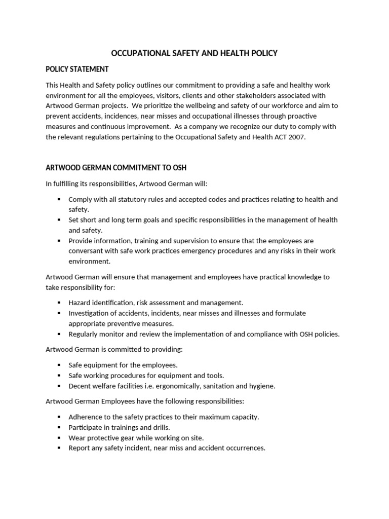 OSH POLICY | PDF