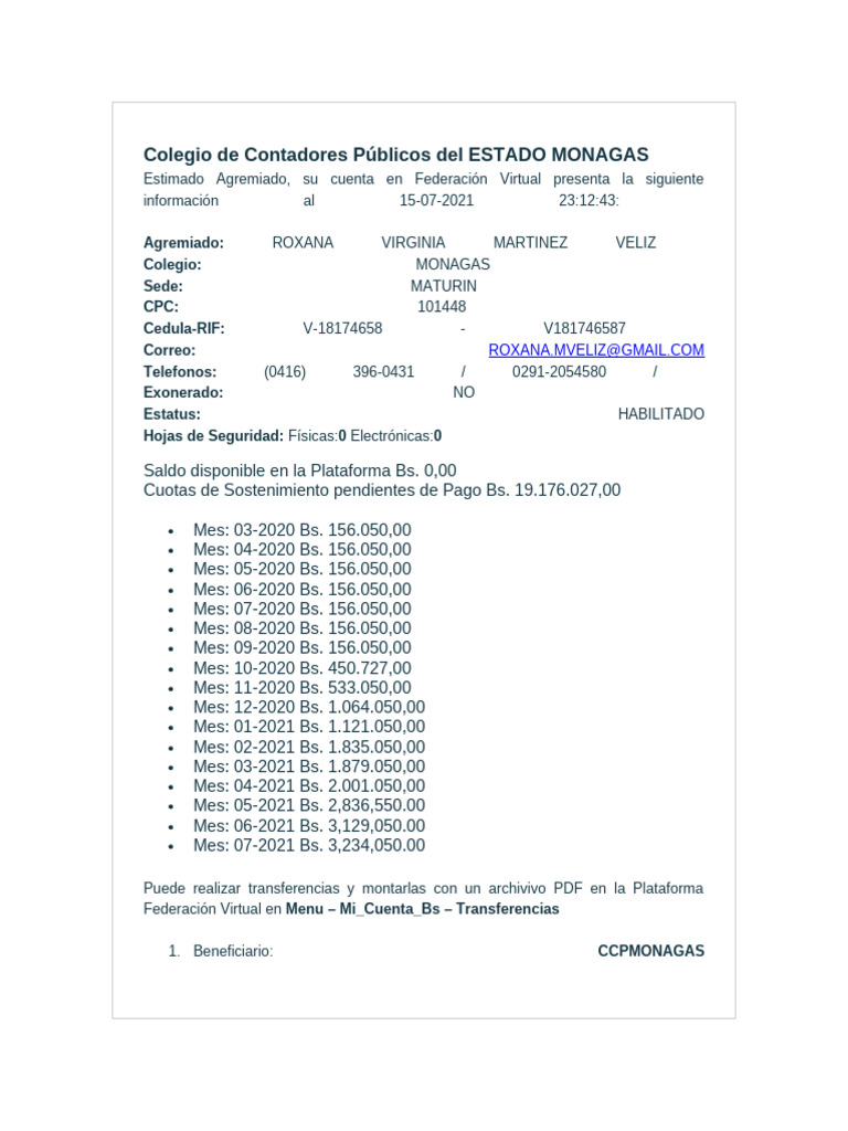 Colegio de Contadores Públicos Del ESTADO MONAGAS | PDF