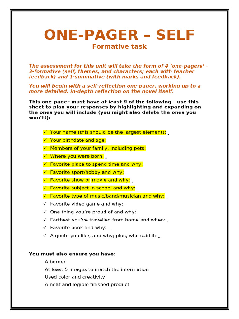 One-Pager Topics | PDF