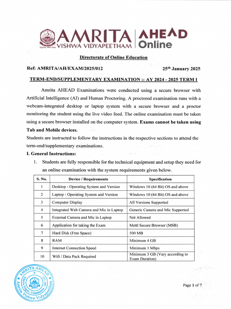 Amrita AHEAD Exam Guidelines 2025 | PDF | Laptop | Operating System