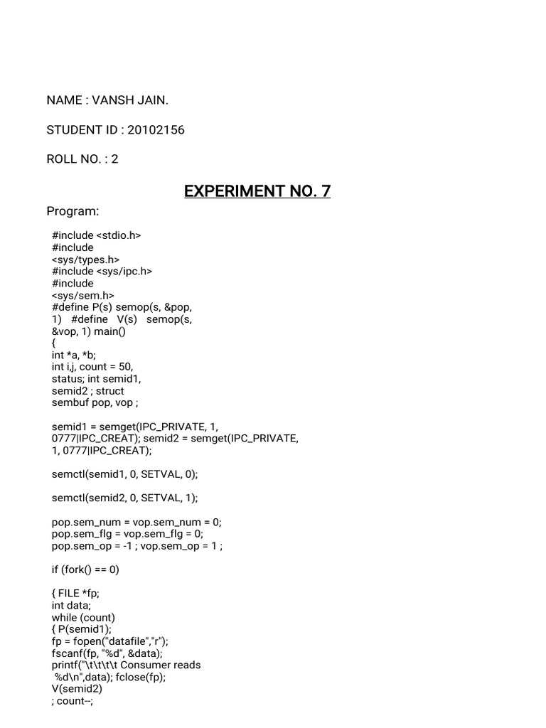 02 20102156 Vanshjain B Os Exp No 7 | PDF