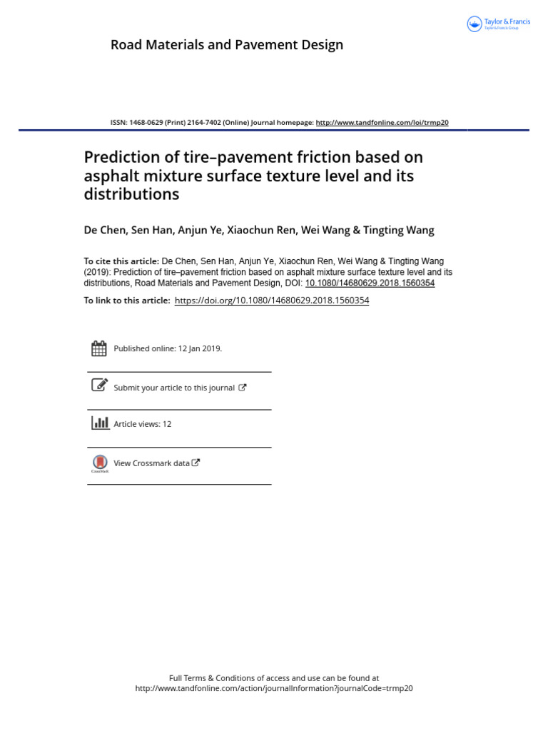 Tire-Pavement Friction Prediction Model | PDF | Road Surface | Friction