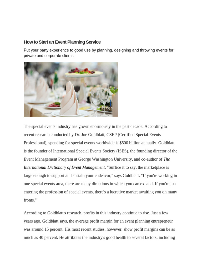 How To Start An Event Planning Service | PDF | Cost Of Living | Fee