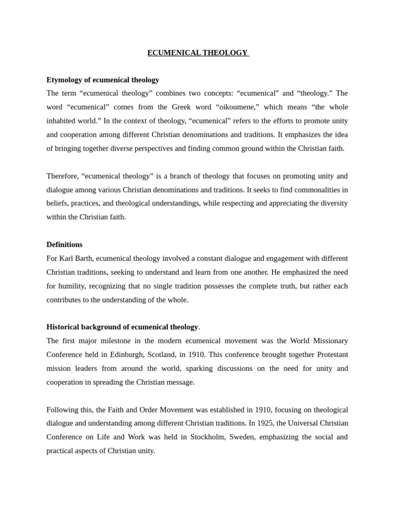 Understanding Ecumenical Theology | PDF | Ecumenism | Theology