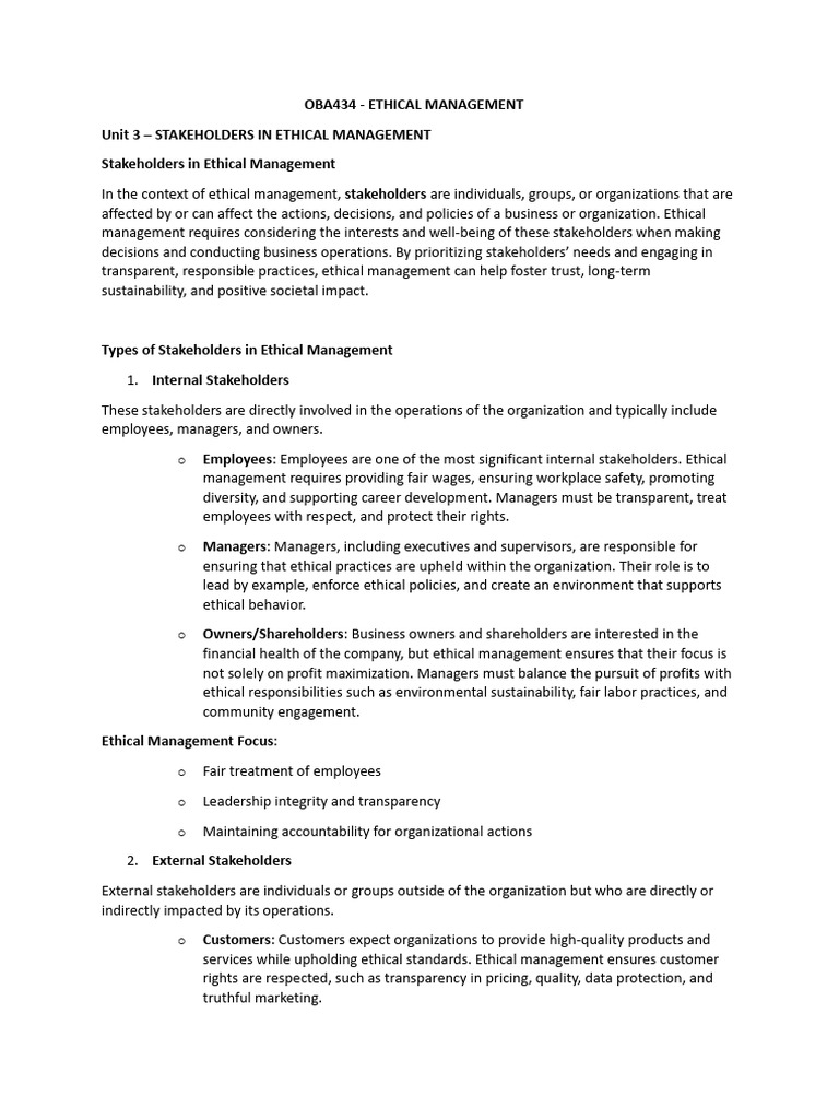 Ethical Mangement Notes - U3 - ChatGPT | PDF | Corporate Social ...