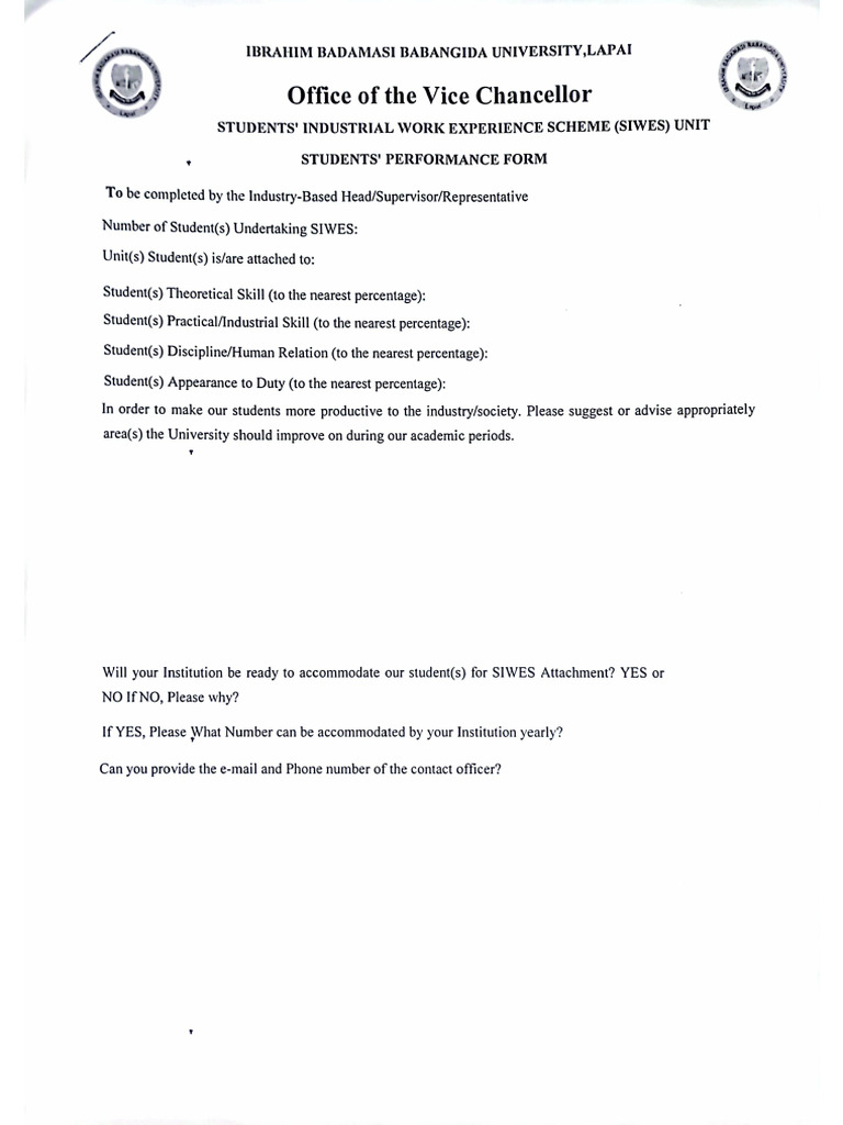 Siwes Form | PDF