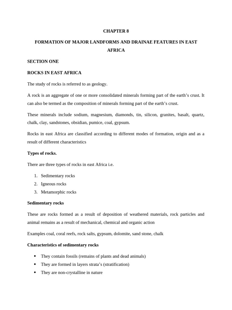 East Africa's Landforms & Rocks | PDF | Igneous Rock | Rock (Geology)