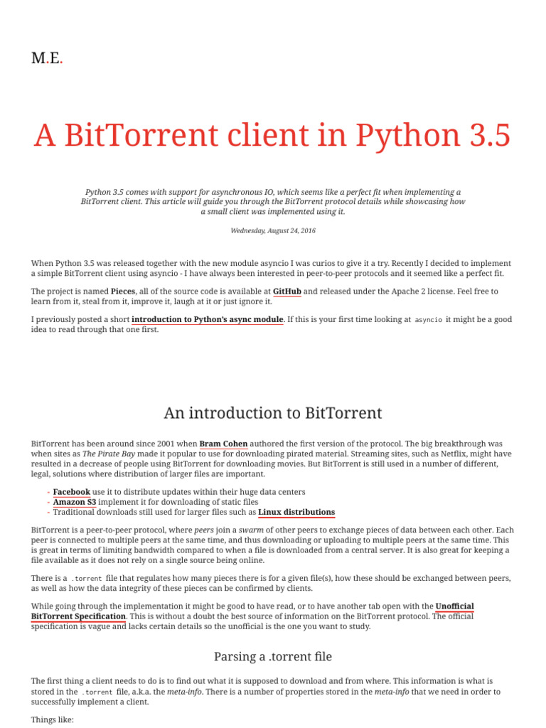 A BitTorrent Client in Python 3.5 Markus Eliasson | PDF | Software ...