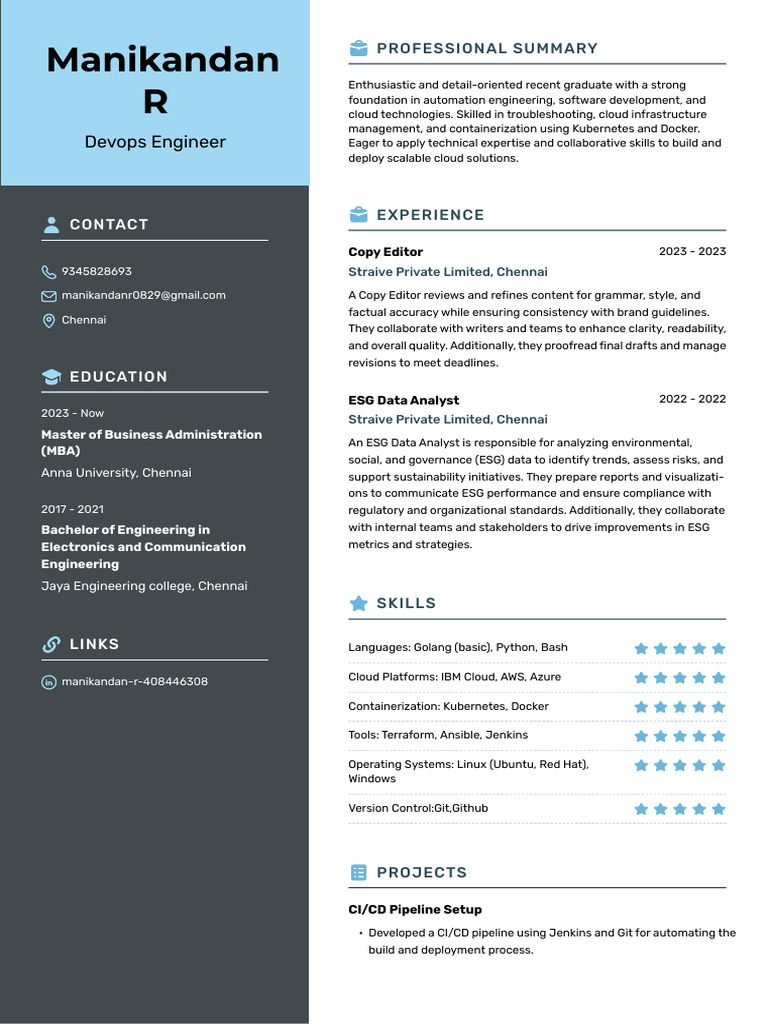 DevOps Engineer Resume: Manikandan R | PDF | Cloud Computing | Computing