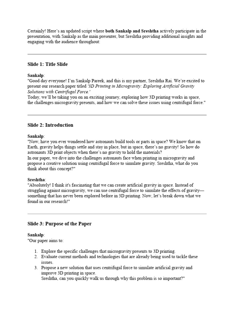 Script | PDF | Weightlessness | 3 D Printing