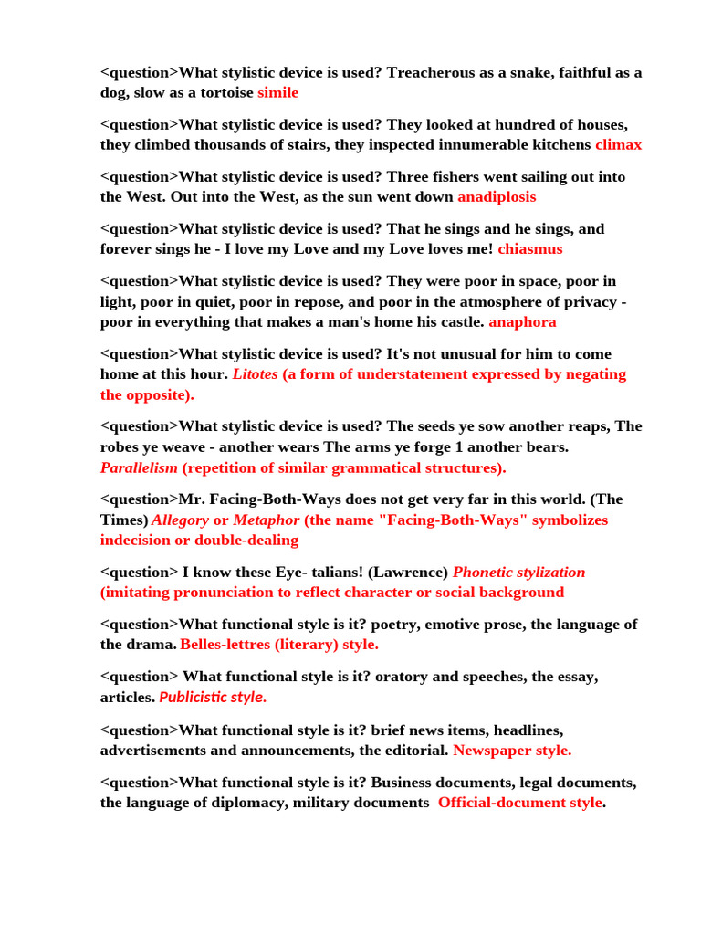 Common Stylistic Devices Explained | PDF | Linguistics | Rhetorical ...