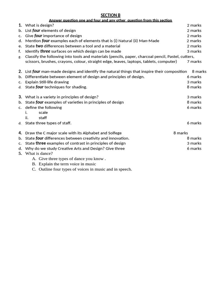 Creative Arts & Design Exam Guide | PDF | The Arts