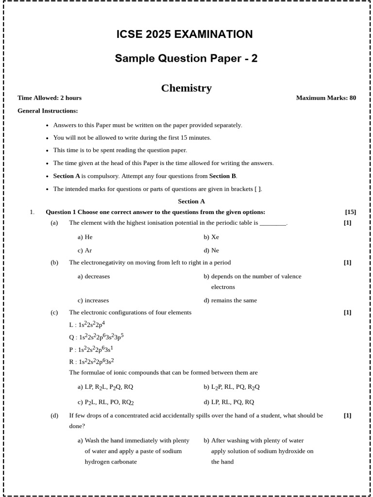 Sample Paper Chem 2 | PDF | Acid | Hydroxide