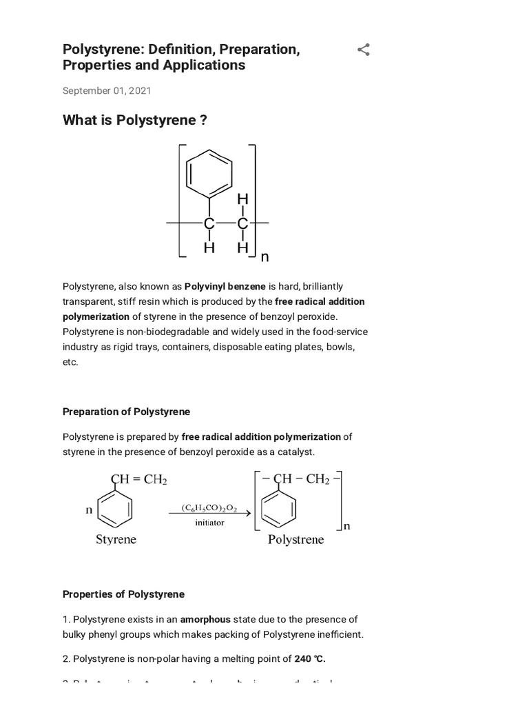 Properties and Applications of Polystyrene | PDF