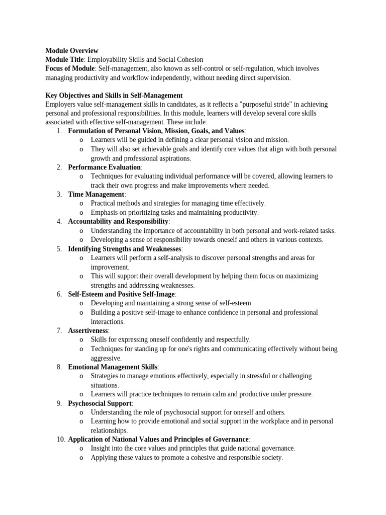 Essential Employability Skills Module | PDF | Goal | Self Esteem