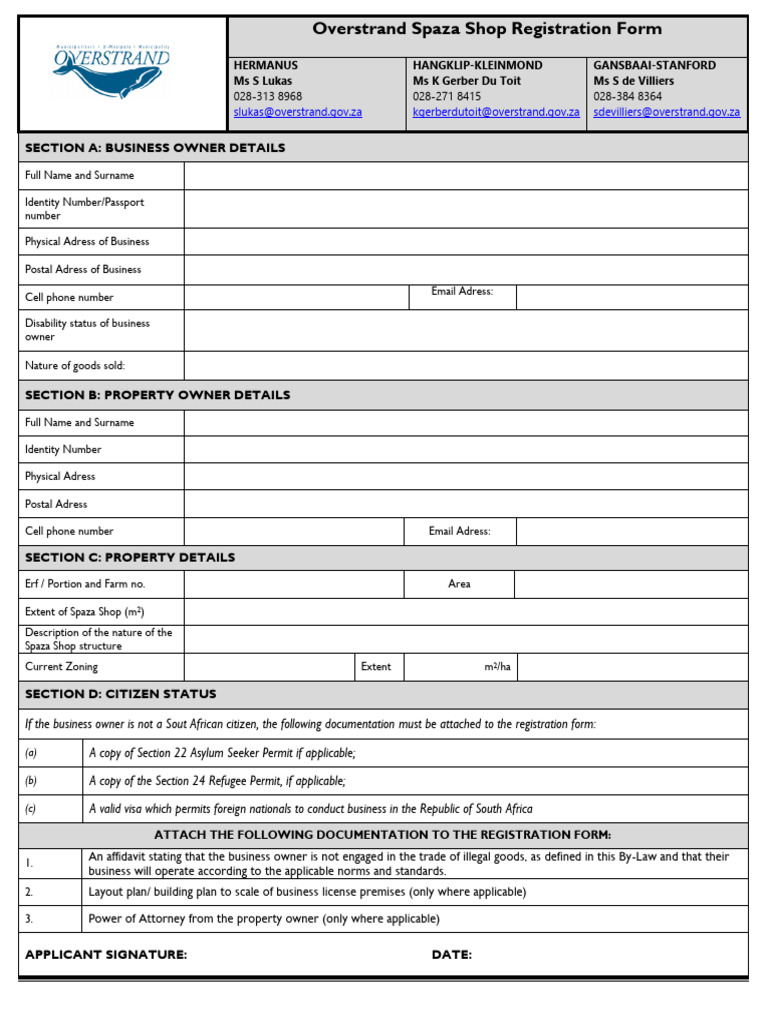 Spaza Shop Registration Application Form | PDF | Immigration Law ...