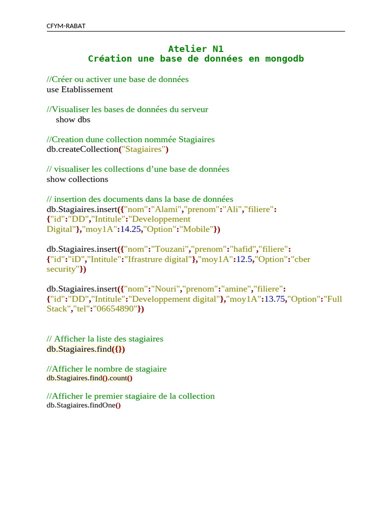 Création d'une base de données MongoDB | PDF