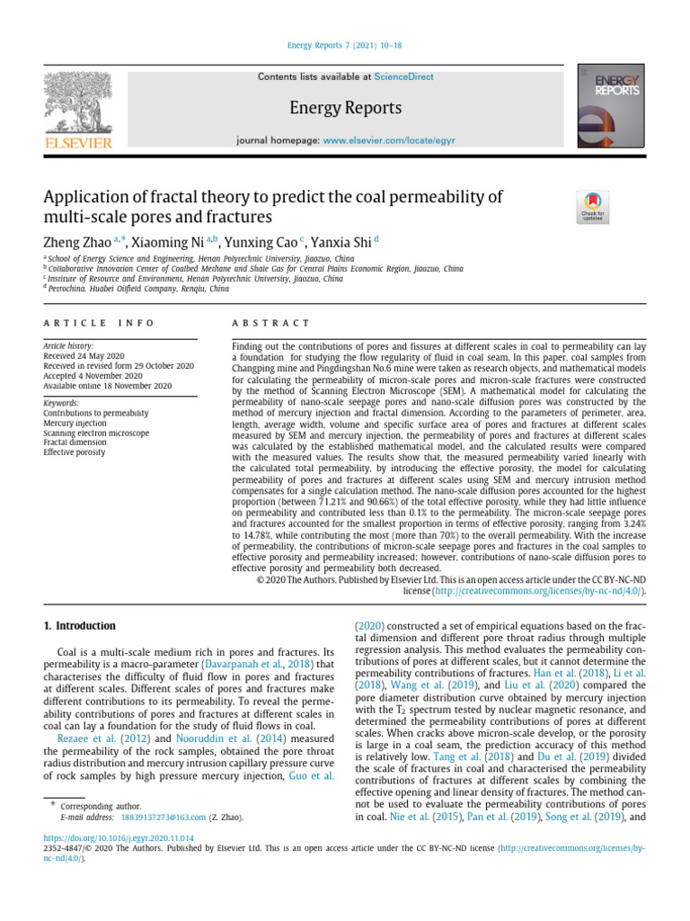 Application of Fractal Theory To Predict The Coal Permeability | PDF ...