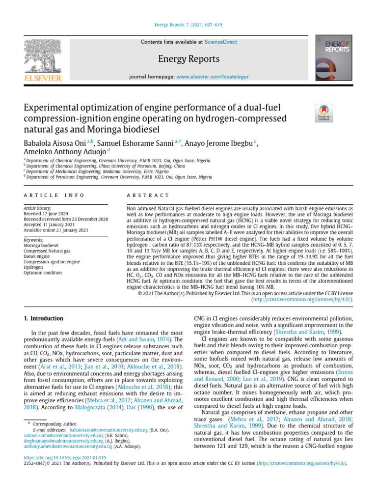 Experimental Optimization of Engine Performance of A Dual Fuel Co | PDF ...