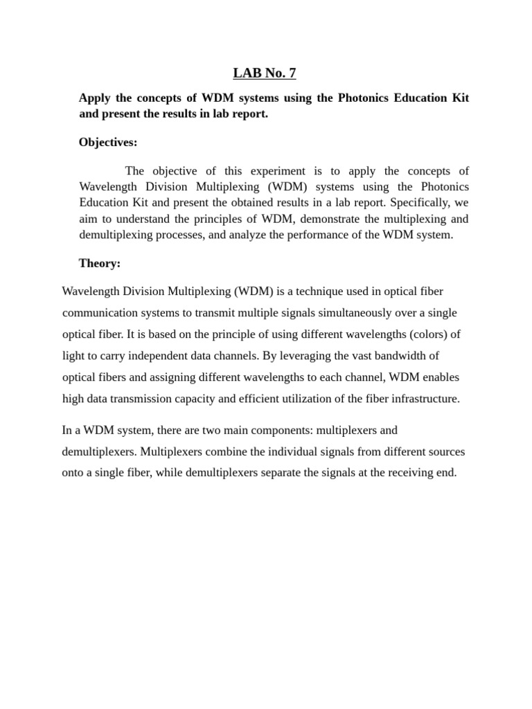 labmanualnumber7 | PDF | Wavelength Division Multiplexing | Electrical ...