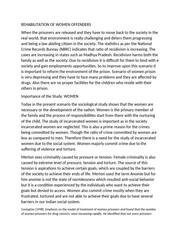 Rehabilitation Strategies for Women Offenders | PDF | Prison ...