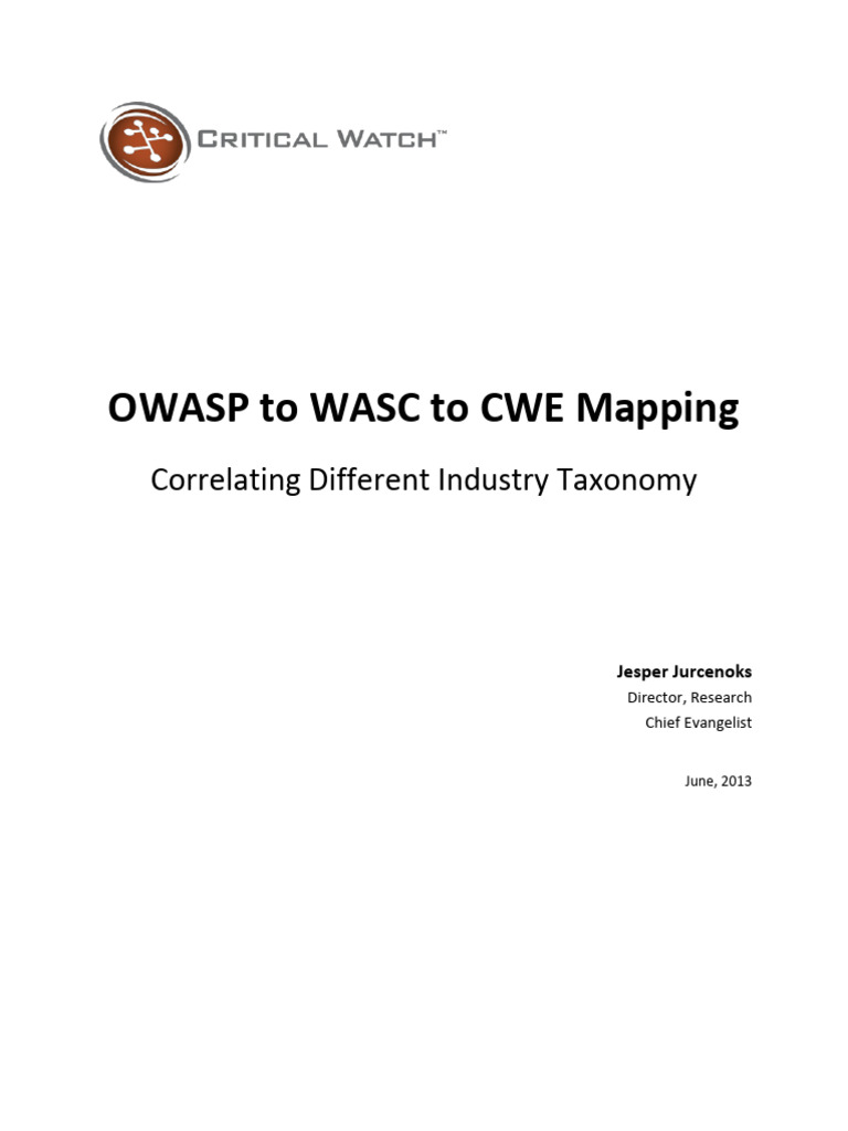 OWASP WASC CWE Taxonomy Mapping Guide | PDF | Cyberwarfare | Security