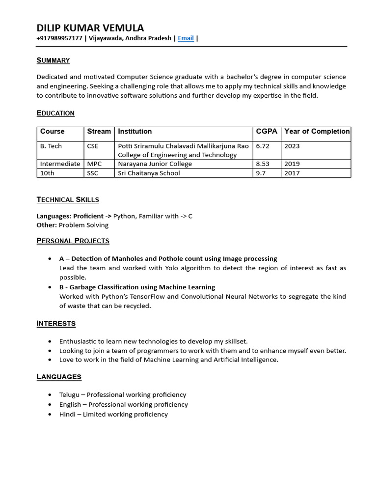 Computer Science Graduate Resume | PDF