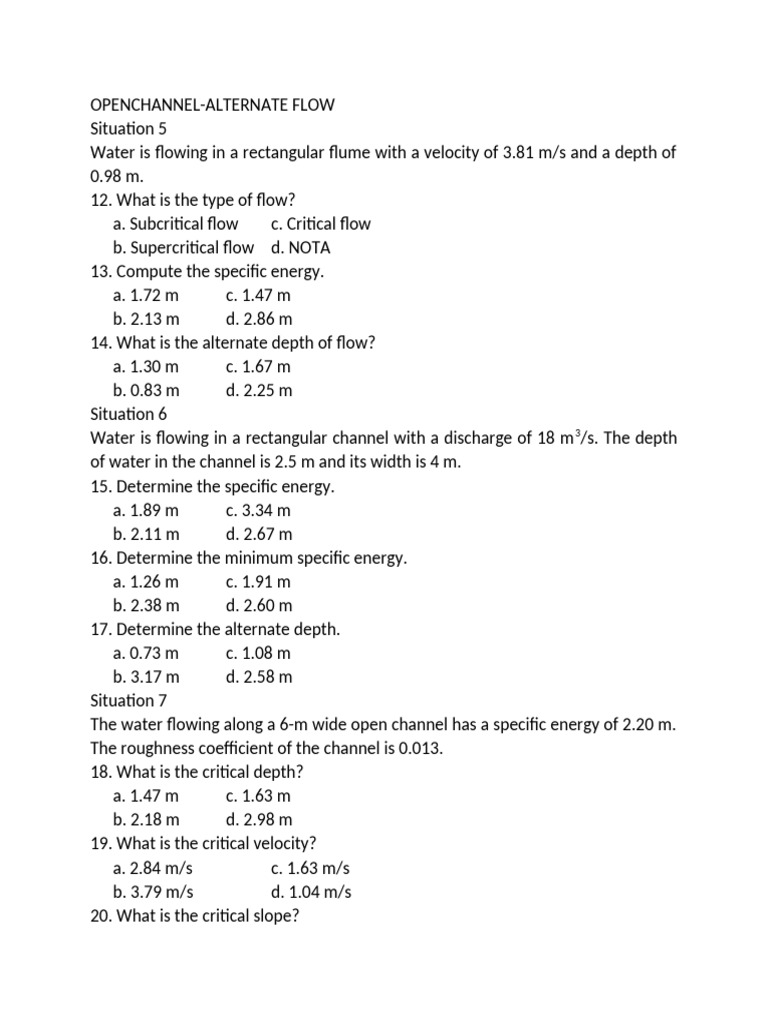 Open Channel Flow Calculations | PDF | Classical Mechanics | Dynamics ...