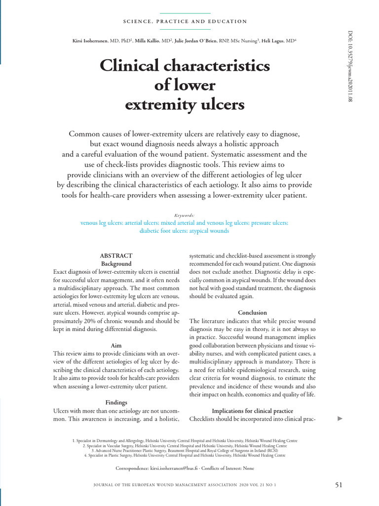 Clinical characteristics of lower extremity ulcers ewma | PDF | Wound ...