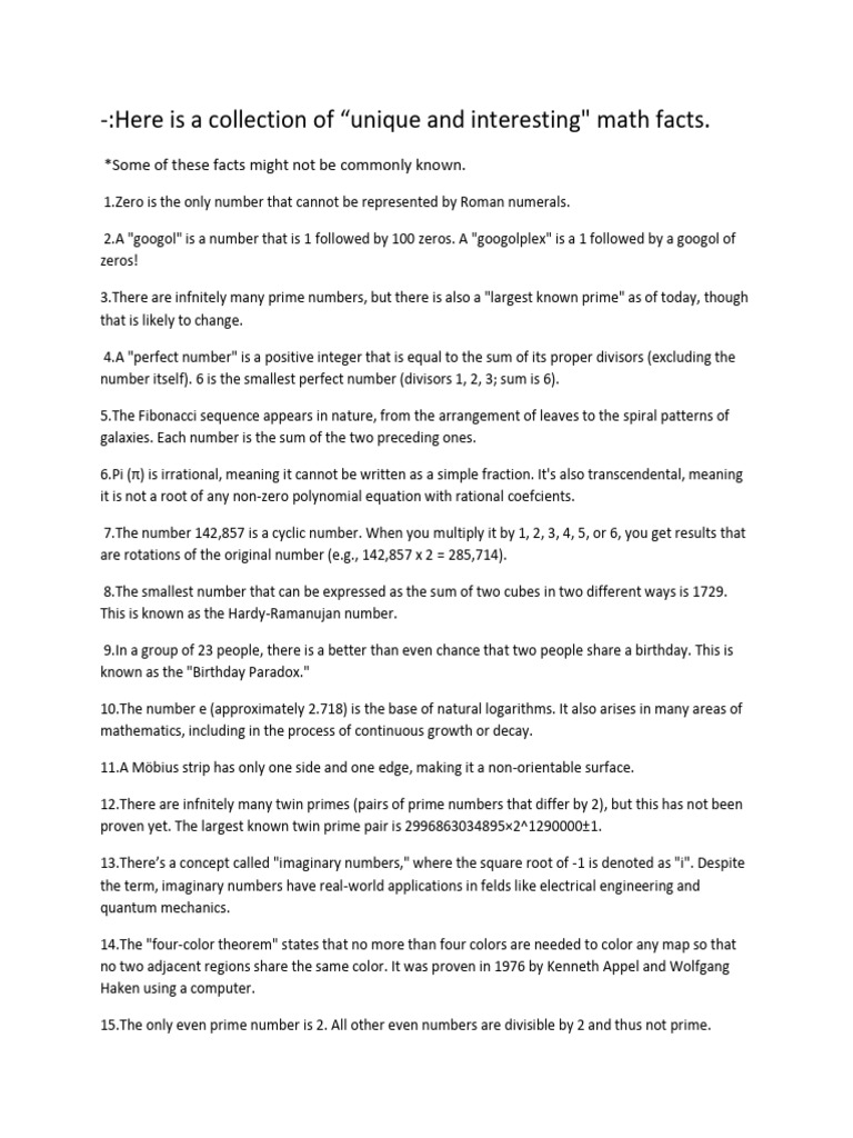 Fascinating Math Facts for Enthusiasts | PDF | Numbers | Prime Number