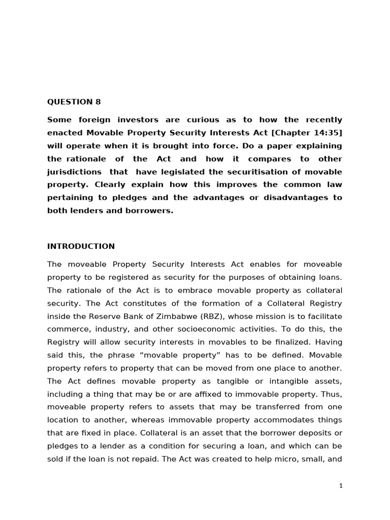 Movable Property Security Act Explained | PDF | Security Interest ...
