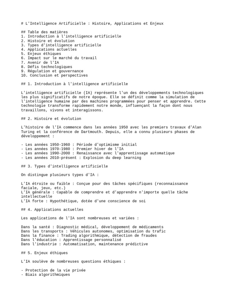 Histoire et enjeux de l'intelligence artificielle | PDF | Intelligence ...