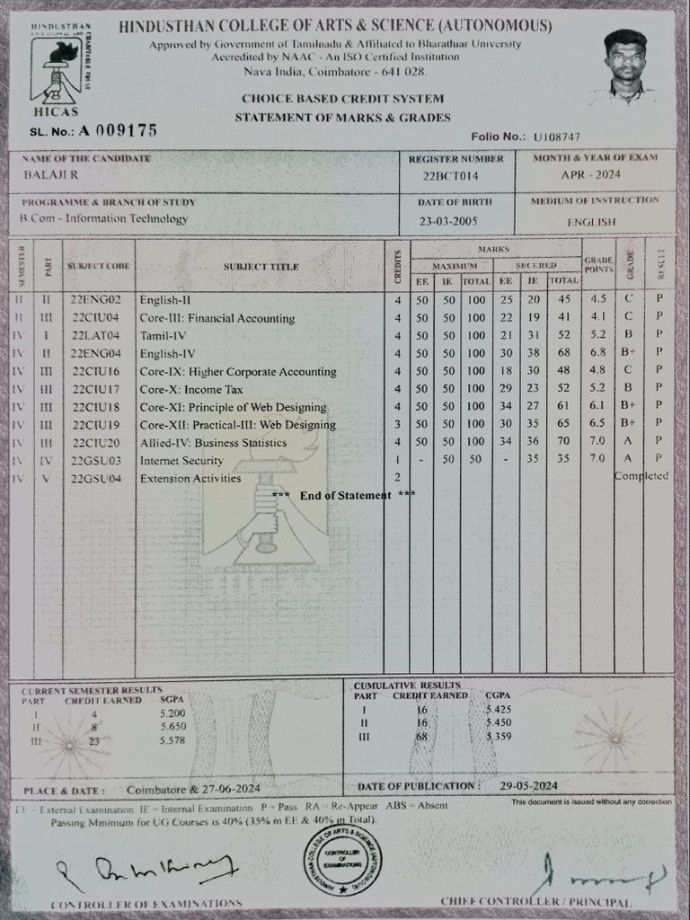 4 Semester Marksheet | PDF