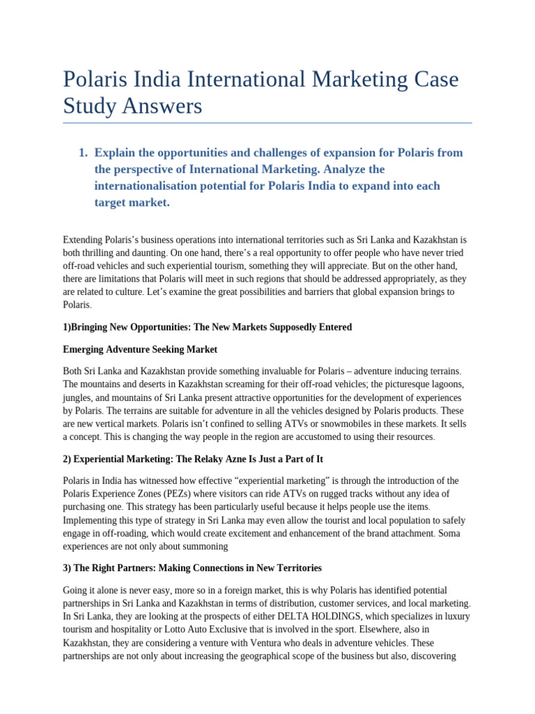 Polaris India Case Study Answers | PDF | Marketing | Brand
