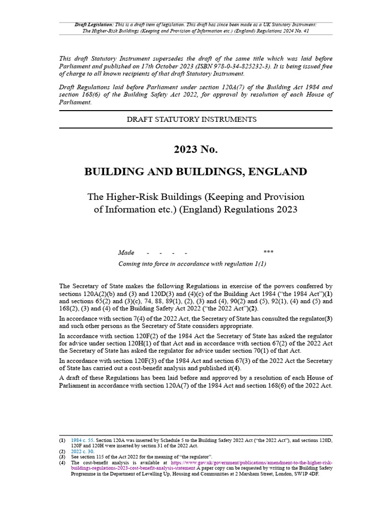 Higher-Risk Buildings Regulations 2024 | PDF | Safety | Fire Safety