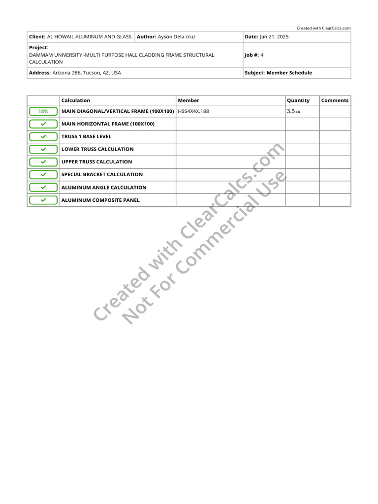 Dammam University Cladding Frame Calculations | PDF | Truss ...