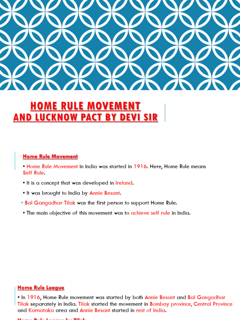 Home Rule Movement & Lucknow Pact Overview | PDF | British India ...
